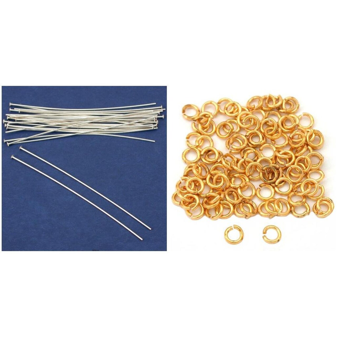 4mm Gold Plated Open Jump Rings & 51mm Sterling Silver Head Pins Kit 200 Pcs